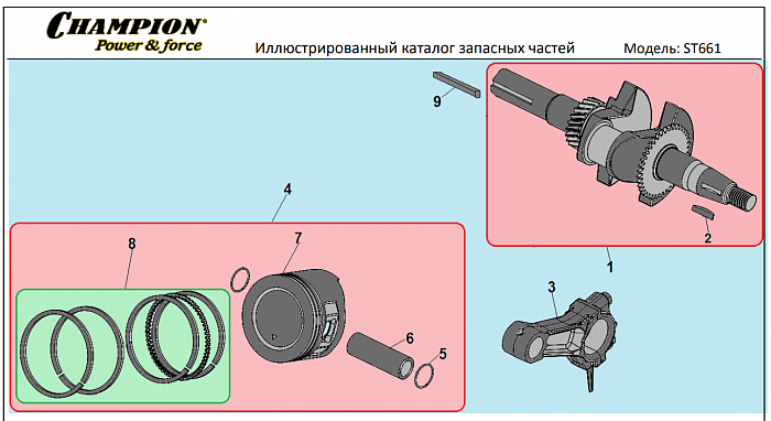 8 ПОРШЕНЬ -ЦИЛИНДР -КОЛЕНВАЛ- КОЛЬЦА | СНЕГОУБОРЩИК CHAMPION ST661