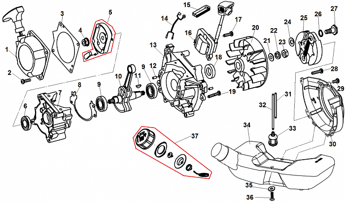 2 КОЛЕНВАЛ - МАХОВИК - МАГНЕТО - СЦЕПЛЕНИЕ ТРИММЕР CHAMPION Т446