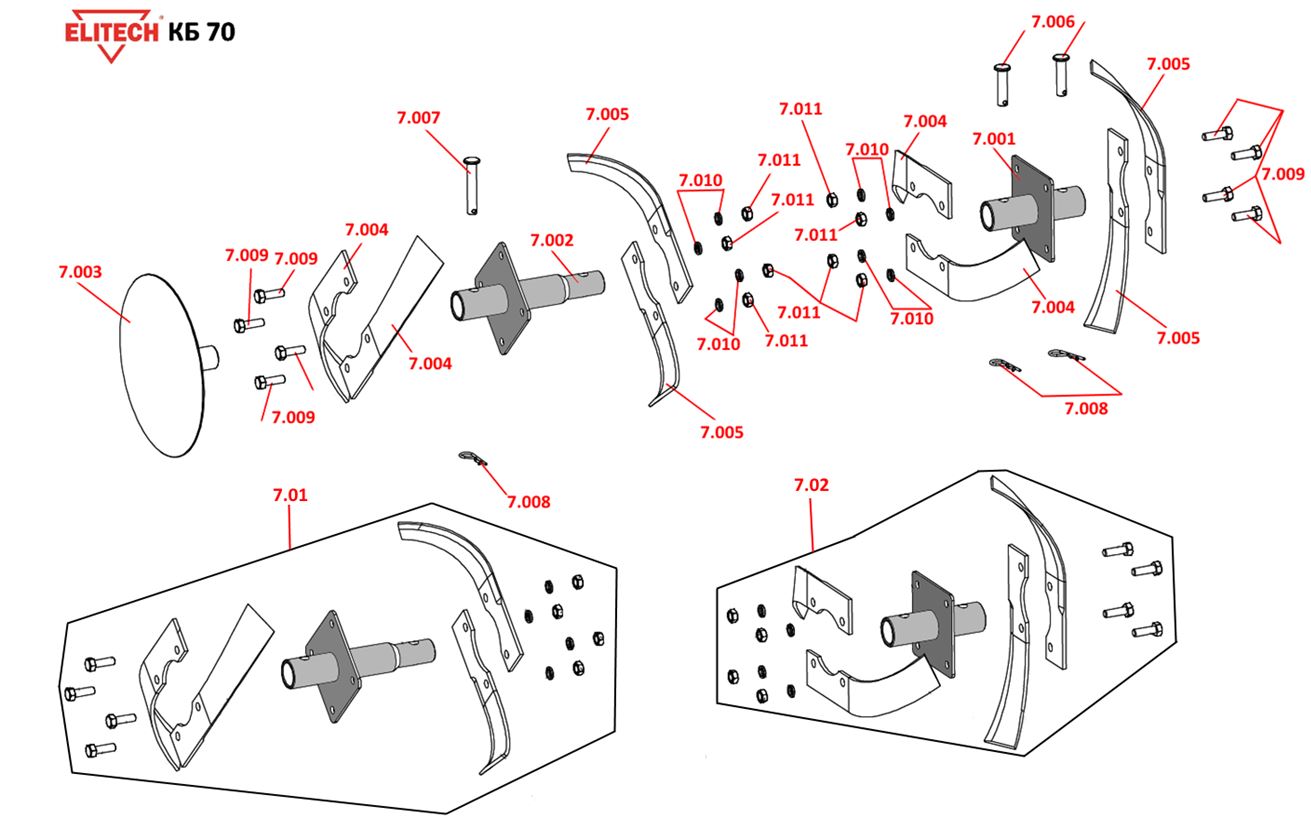 ЗАПЧАСТИ ДЛЯ КУЛЬТИВАТОРА БЕНЗИНОВОГО ELITECH КБ 70 (ШНЕК ПРАВЫЙ)