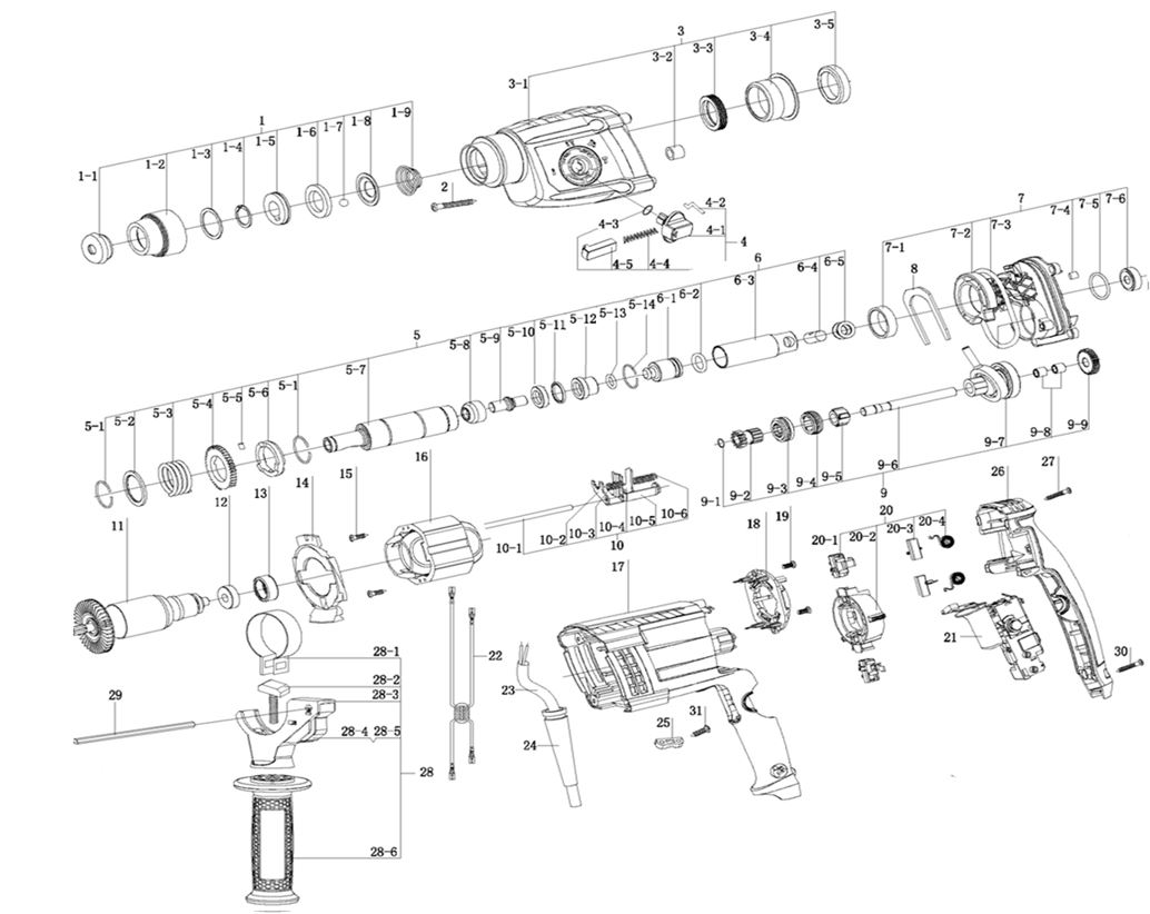 ЗАПЧАСТИ ДЛЯ ПЕРФОРАТОРА ЭЛЕКТРИЧЕСКОГО ELITECH П 0724РЭМ ПРОМО (2017-2018 ГОД)